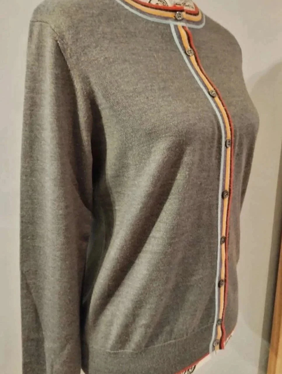 Grijze cardigan met kleurrijke bies, Rodier Paris, M – photo 5